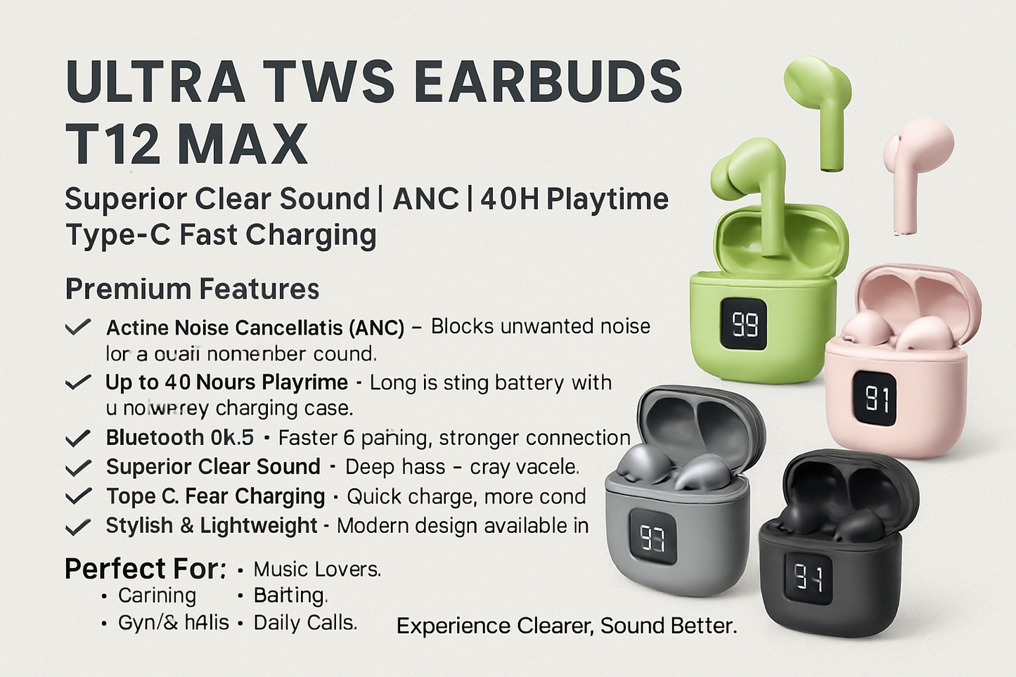T12 Max True Wireless (TWS) Earbuds