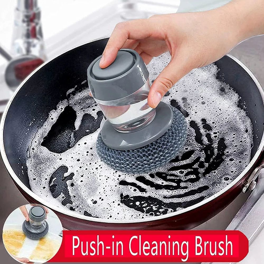 Premium Soap Dispensing Palm Brush for Dishwashing Kitchen Scrubber Pots Pans Utensils (Plastic Bristle)