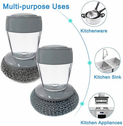 Premium Soap Dispensing Palm Brush for Dishwashing Kitchen Scrubber Pots Pans Utensils (Plastic Bristle)