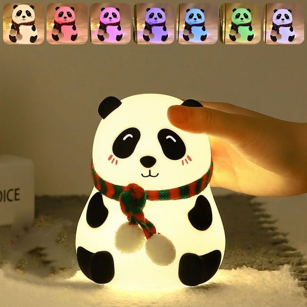 Panda Night Lamp, Silicone Lamp, 7 Color Changing Light for Kids , USB Rechargeable