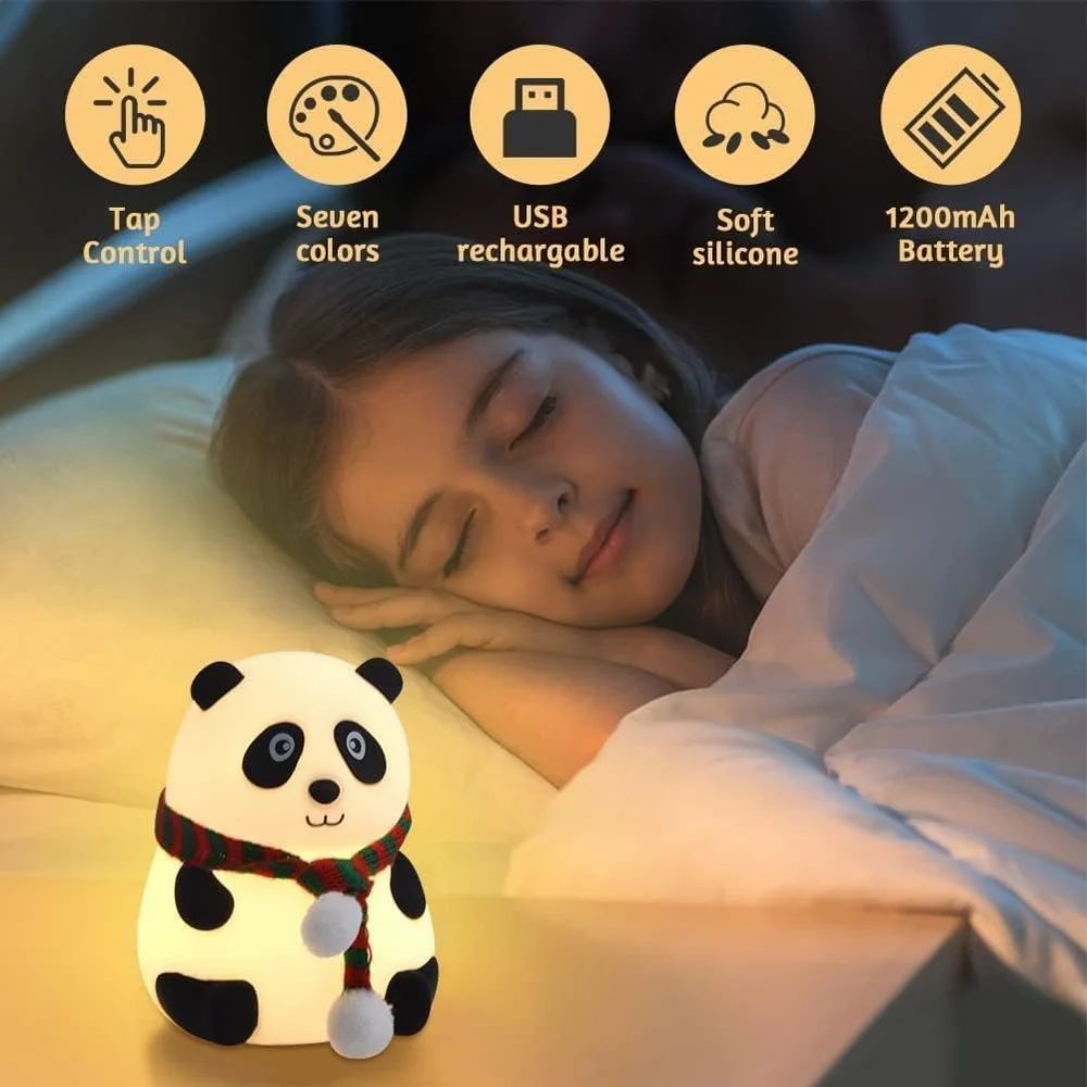 Panda Night Lamp, Silicone Lamp, 7 Color Changing Light for Kids , USB Rechargeable