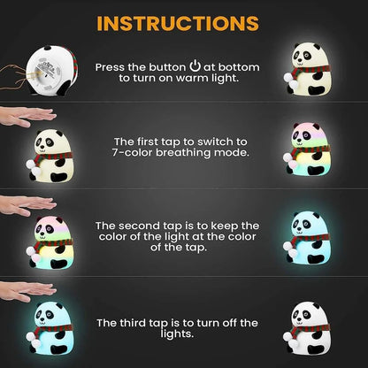 Panda Night Lamp, Silicone Lamp, 7 Color Changing Light for Kids , USB Rechargeable