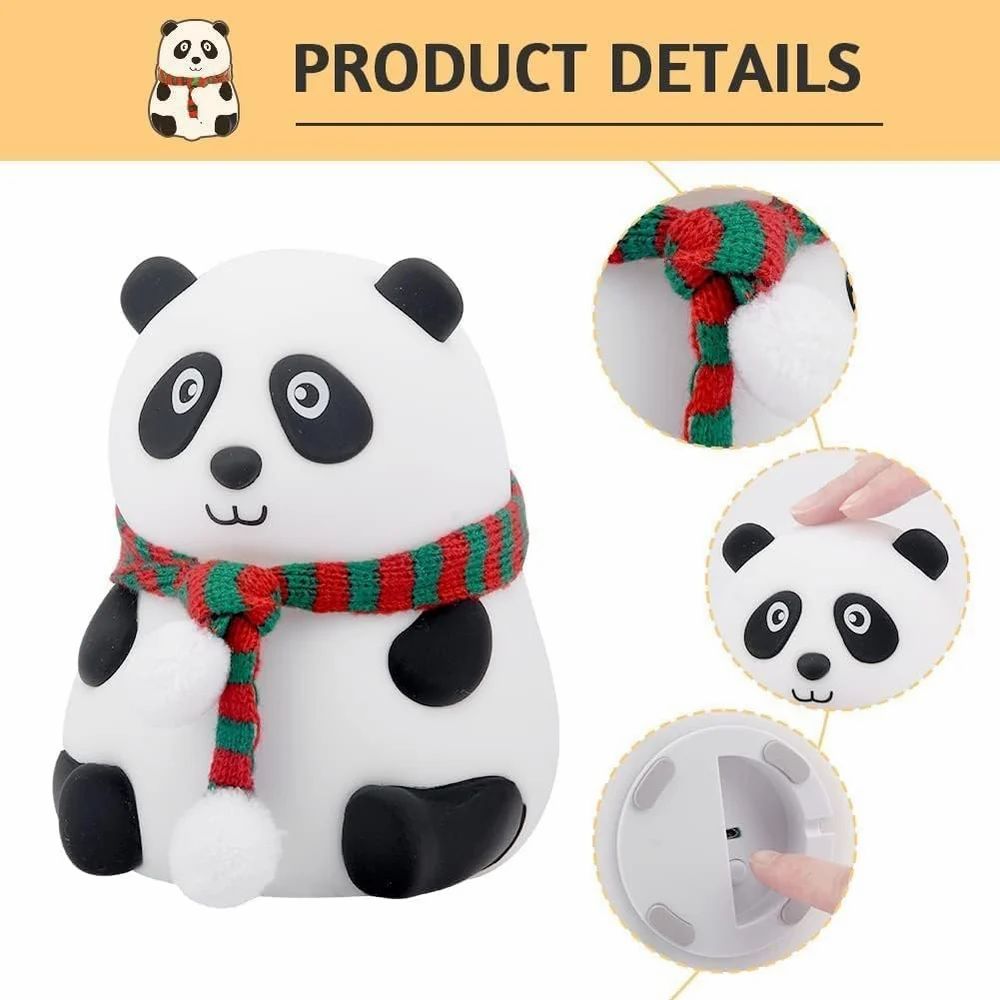 Panda Night Lamp, Silicone Lamp, 7 Color Changing Light for Kids , USB Rechargeable