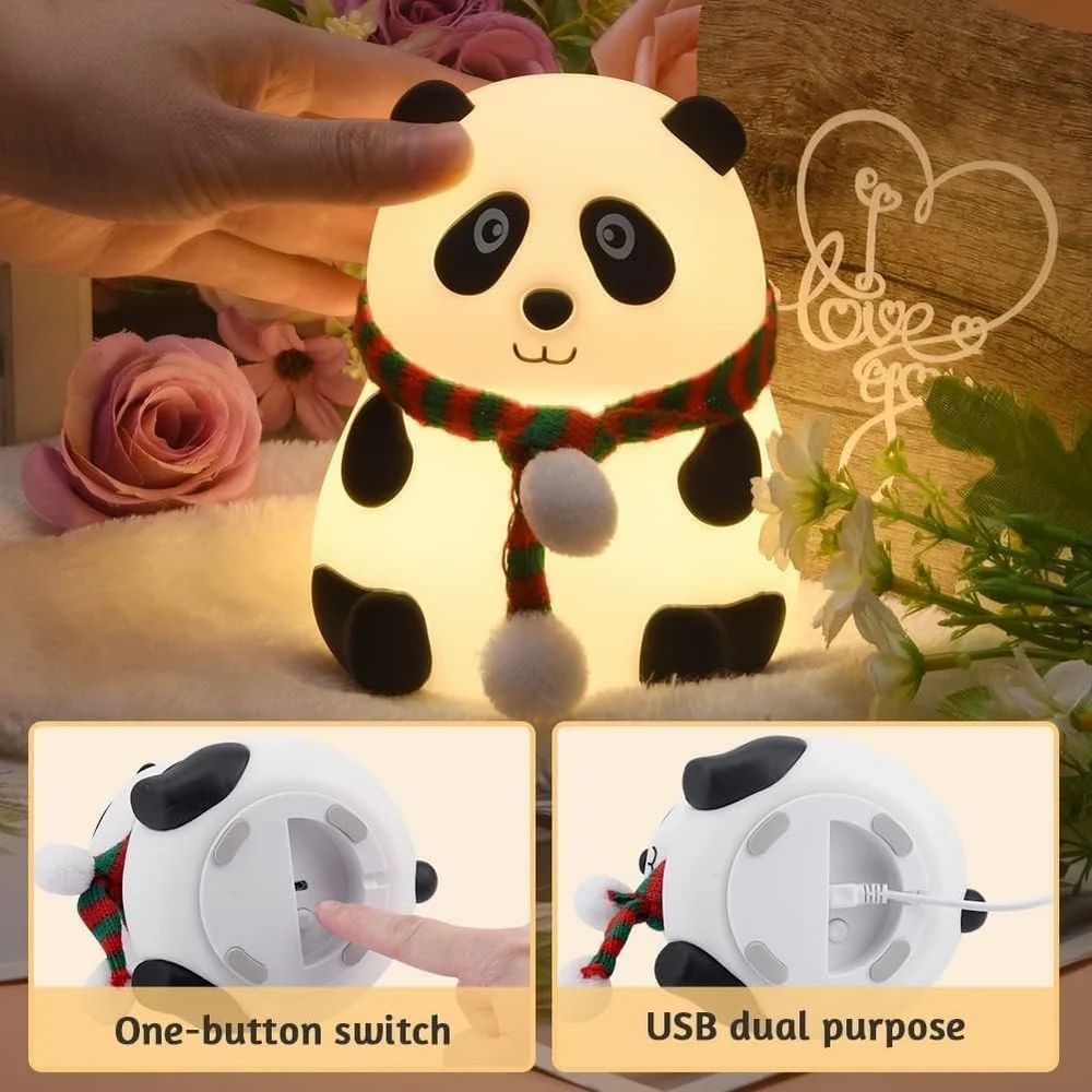 Panda Night Lamp, Silicone Lamp, 7 Color Changing Light for Kids , USB Rechargeable